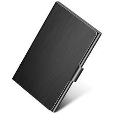 MaxGear Stainless Steel Business Card Holder, Slim Card Case, Black