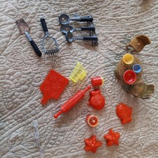 1960s VTG Lot Metal Wood Plastic Dollhouse Kitchen Utensils