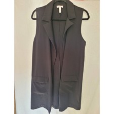 Leith Black Open Front Sleeveless Duster Vest Small