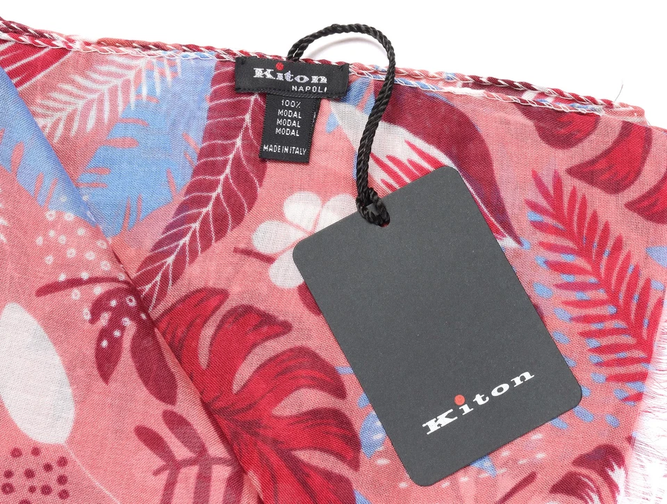 NUEVO CON ETIQUETAS BUFANDA KITON coral floral modal 70x180 cm hecho a mano extralujo Italia Foto 3 de 3