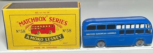 Matchbox Lesney #58 Blue B.E.A. Coach With Box