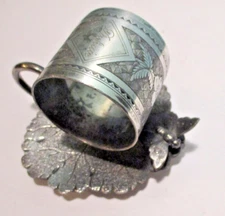 Antique Victorian Napkin Ring Butterfly Leaf Finger Loop Tufts