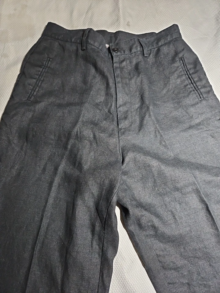 Pantalones Relativity para mujer talla 10 negro carbón 100 % lino tiro alto pierna ancha Foto 2 de 4