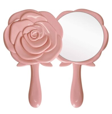 2Pcs Adorable Pink Rose Shape Handheld Makeup Mirror Portable 
