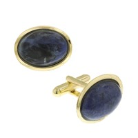 1928 Jewelry Gold-tone Semi-precious Blue Sodalite Oval Cuff Links 1928 Jewelry Gold-tone Semi-precious Blue Sodalite Oval Cuff Links