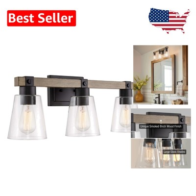 Rustic Farmhouse 3-Light Vanity Light with Dimmable Functionality & Clear Shades