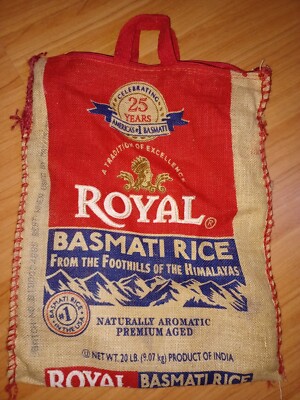 ROYAL BASMATI Rice Large Burlap Jute Zippered EMPTY Bag Purse Tote(2 pack)