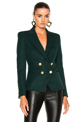 PIERRE BALMAIN Green Gold Buttons Double Breasted Blazer Jacket