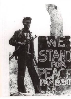 Press photo.AM21061.24x18 cm approx. Armed man.We stand for peace pamber