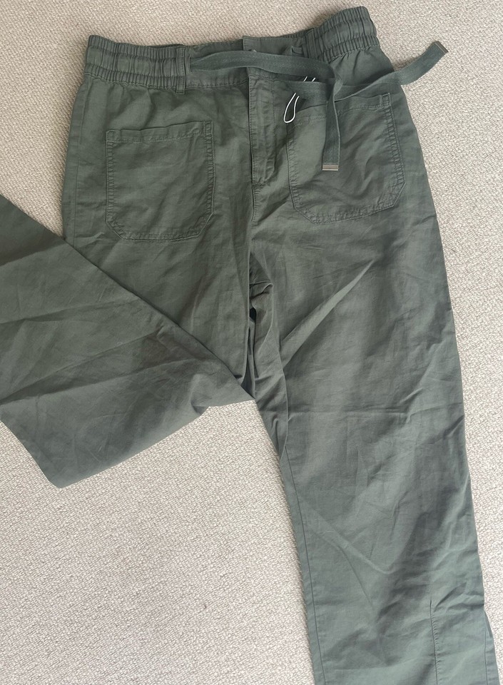 NWT Zara Drawstring Pant in Olive Green Medium Straight Leg Linen