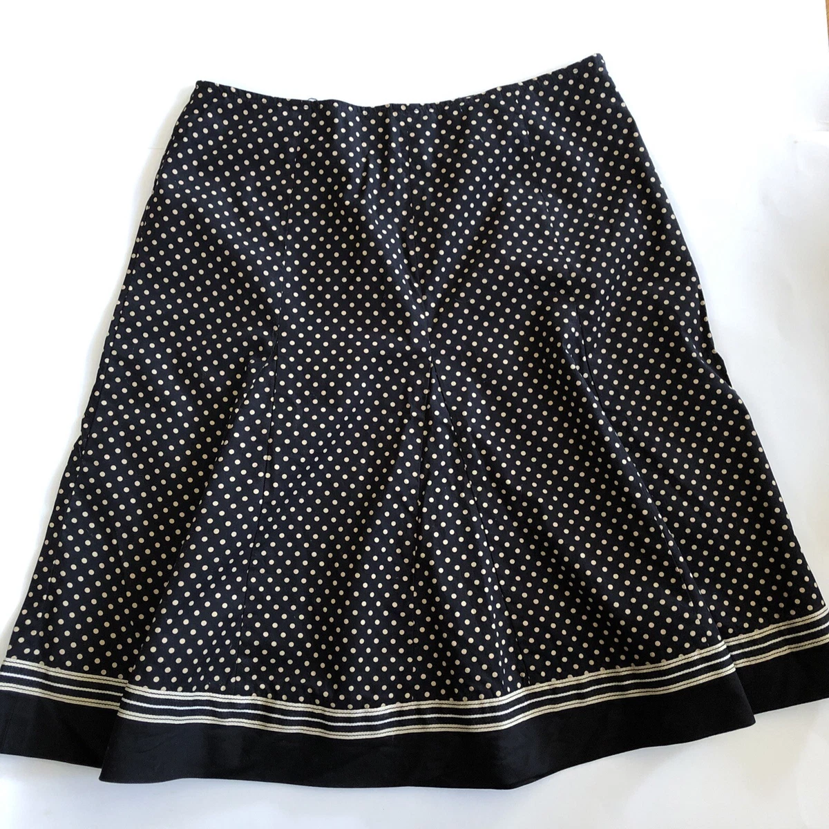 Robbie Bee Black Tan Polka Dots A-line Full Knee Length Ribbon Skirt 6 Petite 6p