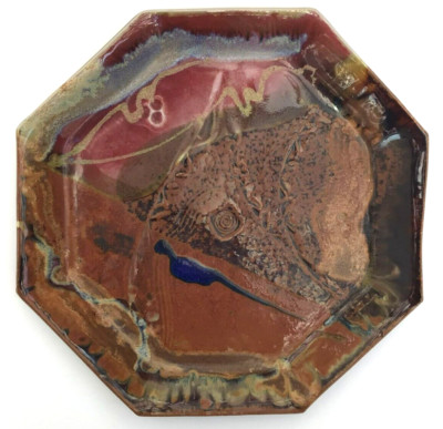Handmade Studio Art Pottery Octogan Plate Signed Franklyn