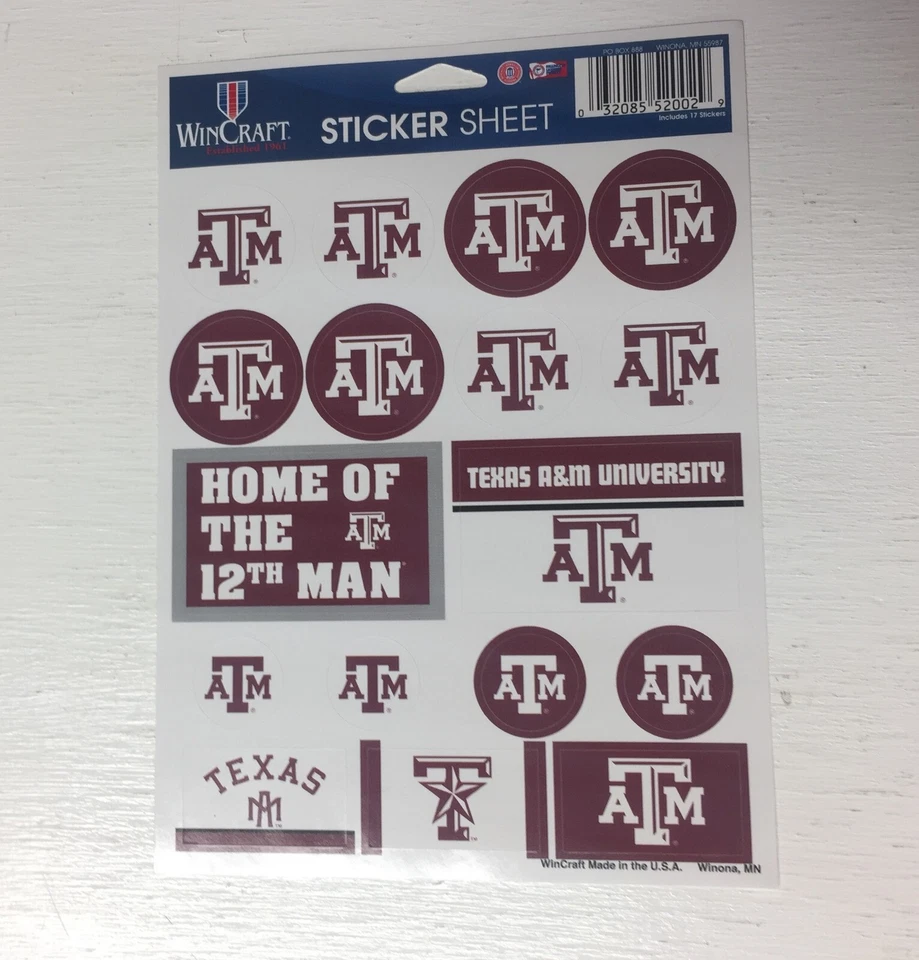 Texas A&M Aggies Vinyl Sticker Sheet 17 Decals 5x7 Inches Free Shipping - Image 2 of 2