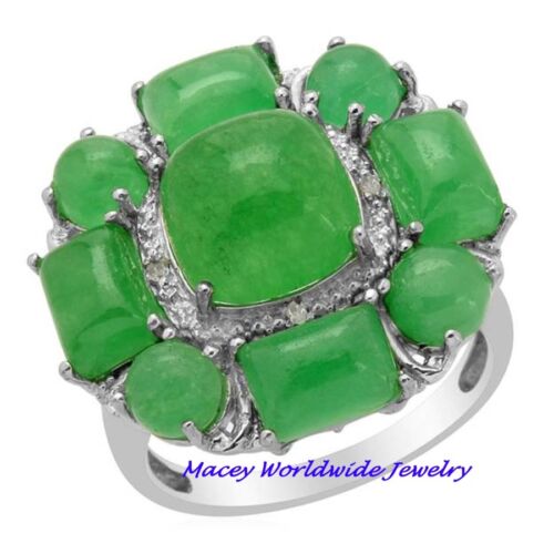 Amazing Platinum/Silver Green Jade Diamond Prosperity Ring 14.68Ct - Picture 1 of 2
