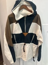 VTG Quarter Zip Fleece Cream Brown Blue Polar Force Large SOFT Anorak