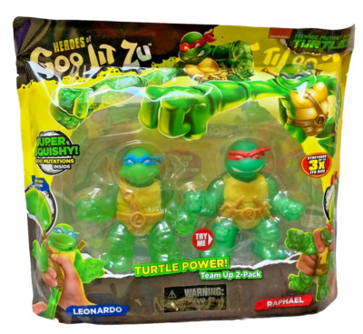 Heroes Of Goo Jit Zu TMNT Leonardo Raphael Team Up 2 Pack 3x Stretch Squish NEW