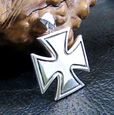 Solid 925 Sterling Silver Iron Cross (Croix Pattee) Pendant - Biker Jewelry