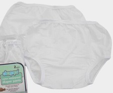 NIP Waterproof 100 Nylon White Diaper Pants 4 pair Total 2 pkgs Size M 20-25lbs
