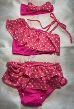 TODDLER CHILDS 3 PIECE BIKINI WITH HEADBAND PINK POLKA DOT 4-5T