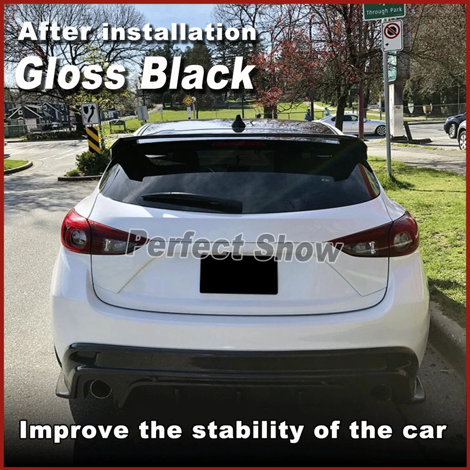 For Mazda 3 Axela Sport Hatchback 2014-17 Gloss Black Rear Roof Spoiler Lip Wing - Image 4 of 4