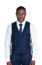 Slim Fit Men Dress Vest Micro Textured Weave Navy Blue 5 Button Adjustable AZAR