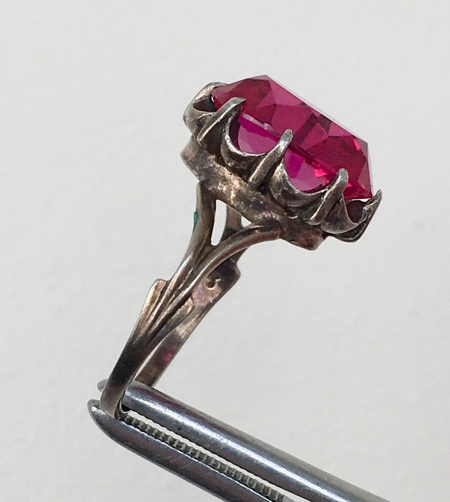 Ring № 29 Vintage Soviet Red Ruby Silver Ring 875… - image 6