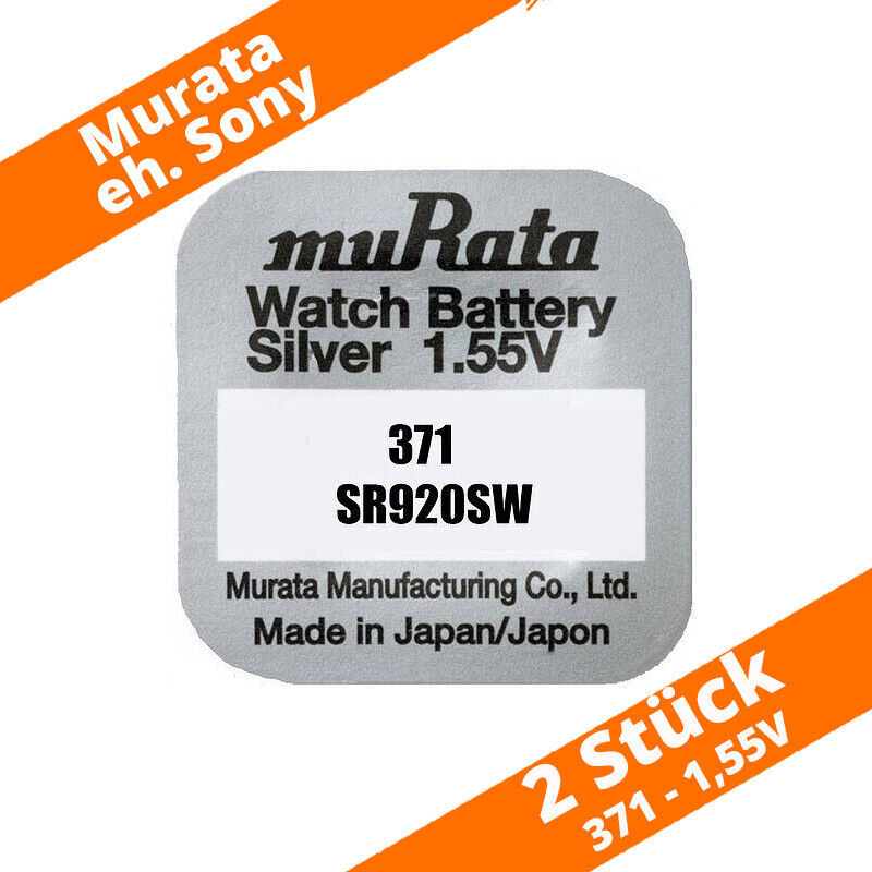 2 x Murata / Sony 371 Uhren-Batterie Knopfzelle SR920SW SR920 AG6 Silberoxid Neu