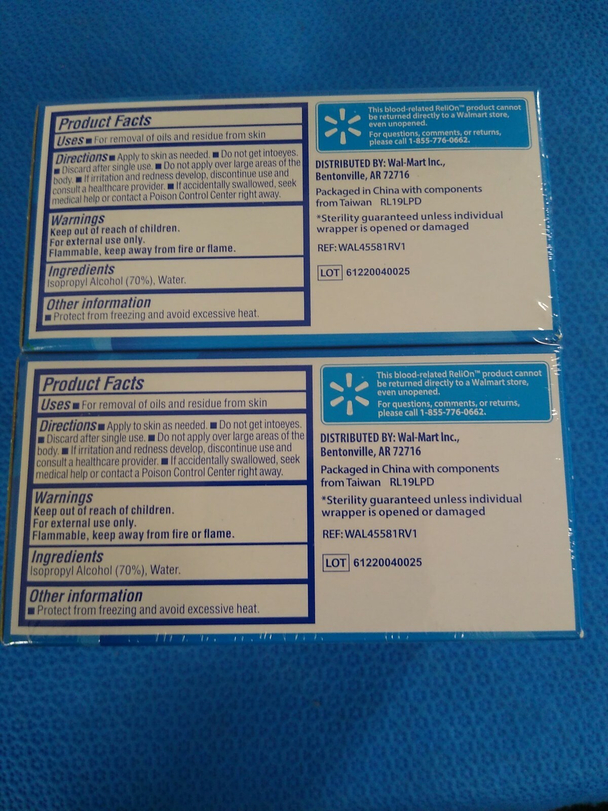 ReliOn #WAL45581RV1 Sterile Alcohol Skin Clensing Swabs, Two-Ply, Qty-400 Swabs