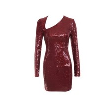 House of CB Rivetta Dress Sequined Red Neck Slit Mini size S