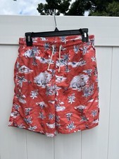 Old Navy Men  s Small Swim Trunks Hawaiian Tropical Orange Drawstring