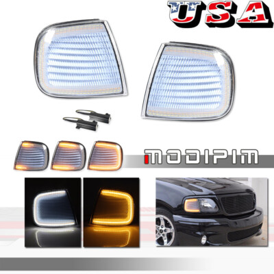 Clear Switchback LED DRL Turn Signal Light For Ford F-Series Truck Front LH & RH