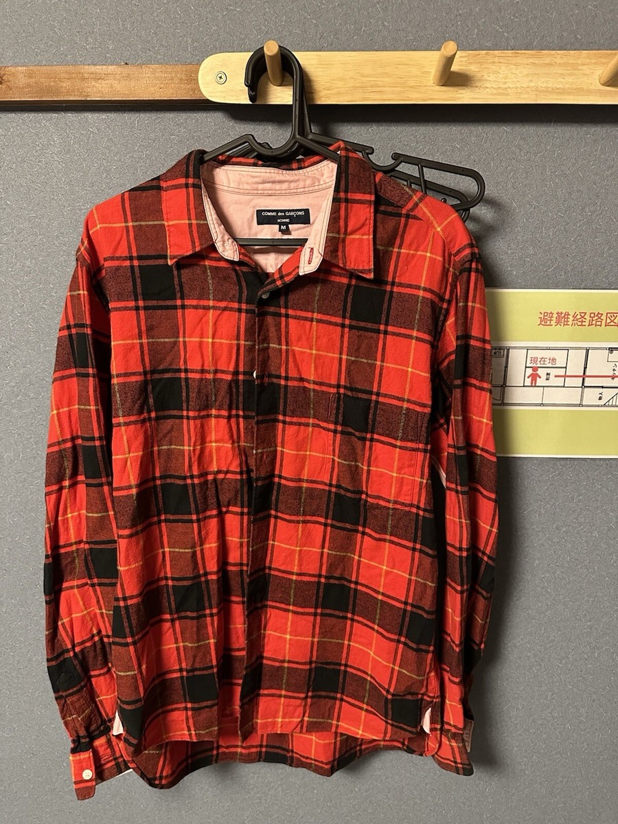COMME des GARCONS HOMME Wool Plaid Zip Flannel Shirt Size M Medium