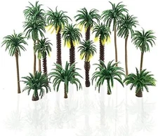 16 Plastic Tropical Coconut Palm Trees for Model Trains and Fairy Gardens