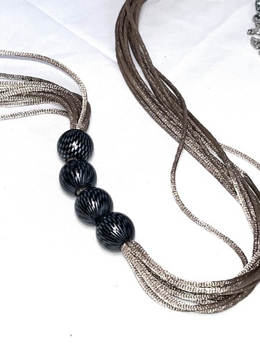 Black & Gray  Beaded Multi Strand Necklace 16”