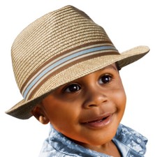 Two Tone Straw Fedora Hat for Kids 5-10 Years - Khaki