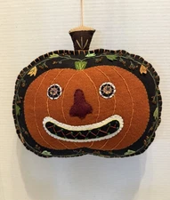 Fall Pumpkin Jack-O-Lantern Orange & Black Decorative Pillow w/ Beading Handmade