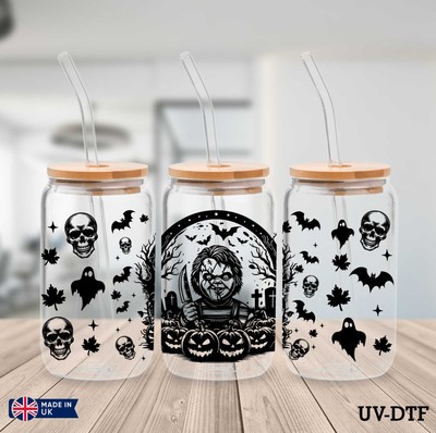 Chucky Halloween UV DTF Aufkleber - 16oz Libbey Dose Glasfolie yn510