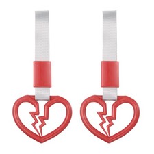 2 Pcs Heart Car Handle Straps Rear Bumper Warning Ring Red/White
