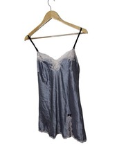 Vtg Victoria's Secret Silver Gray Satin Pink Lace Slip Dress Nightgown 80s 90s M