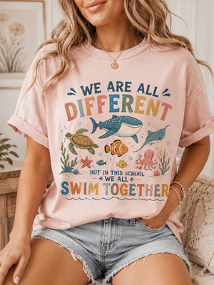 We All Swim Together Autism Acceptance Teacher Graphic Shirt