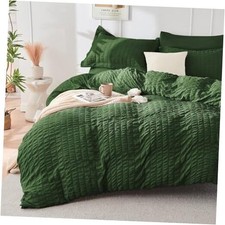 Dark Green Duvet Cover King Size, Ultra Soft 3-Piece Seersucker Duvet Cover