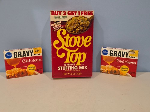 1980s Stove Top Stuffing Mix and Pillsbury Chicken gravy Mix Two Empty Boxes