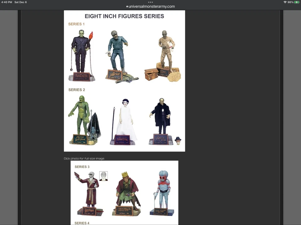 Sideshow 8" Universal Monsters-15 bonecos em perfeito estado no pacote todas as séries 5  - Imagem 3 de 3