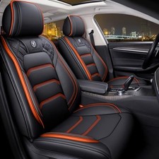 Comfortable Leather Auto Car Seat Covers 5 Seats Full Set Black  Orange