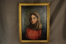 Antigua pintura religiosa al óleo retrato de la Virgen María siglo XVIII