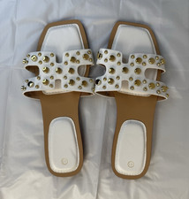 White Studded Slide Sandals Open Toe Rubber W...