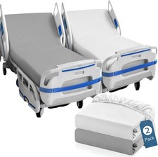 2 Pack Hospital Bed Fitted Sheets 36"x84"x14" Soft and Breathable Gray & White