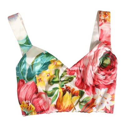 DOLCE & GABBANA Top Mehrfarbig Blumenmuster Seide Cropped Bustier IT3/M 620usd