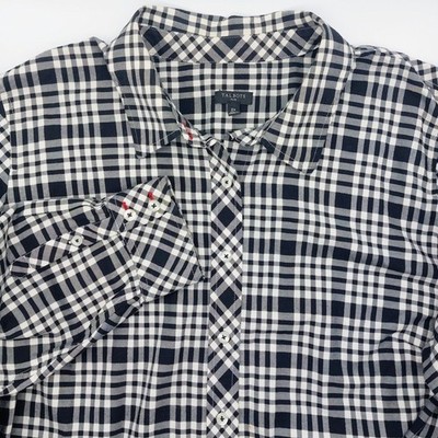 Talbots Plus Pencil Plaid Button Front Shirt Women's 2X Metallic Silver Threads