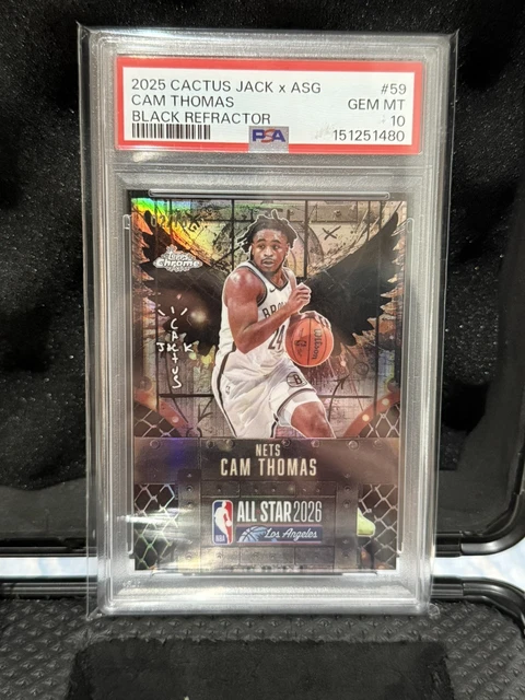 Cam Thomas 2025 Topps Chrome Cactus Jack NBA All-Star Black Refractor /10 PSA 10